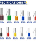 Specifications for All In One Wire Ferrule Kit With 5000 Pcs Insulated Pin Ends Pro Grade 12 Sizes From AWG22 To AWG7 Tinned Copper Terminals