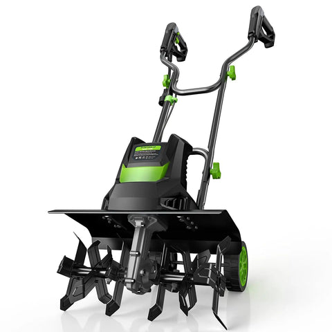 Beast Garden Tiller For Big Beds 1800W Corded Cultivator with 24 steel tines, 18-inch by 9-inch rototiller, front view