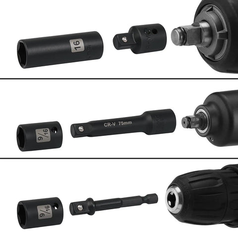 Close-up of 72 Piece Impact Socket Set Three Eighths Inch Drive With Six Point Deep Sockets SAE And Metric From Five Sixteenths