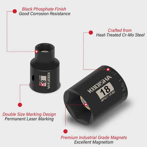 Three Eighths Inch Drive Magnetic Socket Set Twelve Piece Metric Eight Millimeter To Nineteen Millimeter CRMO Impact Sockets