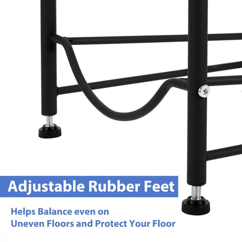 Close-up of adjustable rubber feet on Beefy 5 Tier Detachable Water Bottle Holder for 5 Gallon Jugs Adjustable Horizontal or Tilt Storage Rack