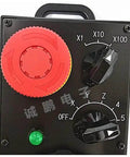 Close-up of AV-EAHS-1166 Handwheel, red dial and control knobs, part of Hand Wheel Generator For CNC Machines And Electronic Control Systems