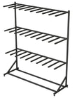 Rolling Life Jacket Display Rack for Pools and Docks, open frame, 3 tier water sports safety organizer.