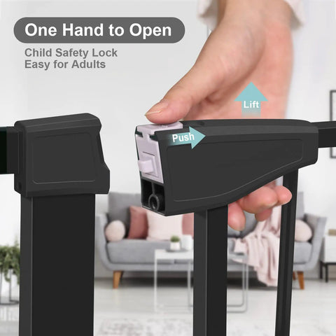 Extra Wide Baby Gate For Stairs And Doorways 30 Inches Tall With Three Extensions Adjustable 29.3 To 46 Inches lock detail
