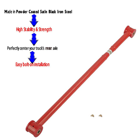 Rear Adjustable Track Bar For GM SUVs 2007 2014 Suburban 1500 2500 Tahoe Yukon Avalanche Escalade Built Tough Steel With Red Powder Coat Panhard Rod Compatible Suspension Upgrade For Off Road Strength, red steel bar with hardware