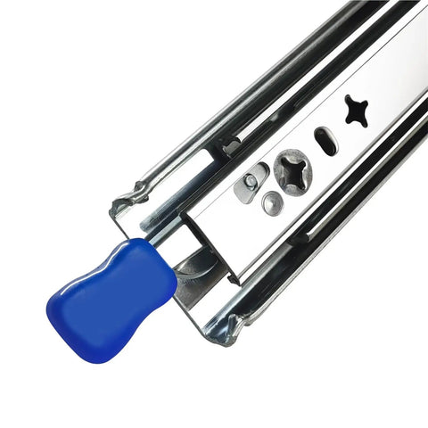 Heavy Duty Drawer Slide With Lock In And Lock Out 10 To 60 Inch 3 Fold Guide Silently Smooth Operation Rugged Steel Construction Rust Resistant Electroplated Or Powder Coated Finish Ideal For Heavy Cabinets And High Use Drawers.