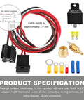 Premium 40 Amp 12V Cooling Fan Relay Thermostat Switch Kit includes wiring harness, connectors, and thermostat switch.