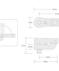 Diagram of Three Eighths Inch Drive Folding Quick Release Stubby Ratchet With Angled Handle And 180 Degree Non Locking Joint Range