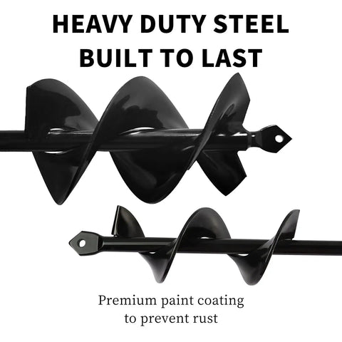 Heavy Duty Auger Drill Bit Set For Garden Use 3x12 Inch And 1.6x9 Inch Solid Barrel Dual Blade Spiral Hole Digger shown in black steel