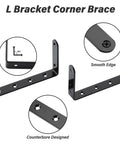 Heavy Duty L Brackets And Corner Braces 5 X 3 Inch Solid Steel 4 Pack with black finish showing smooth edges and counterbore design.