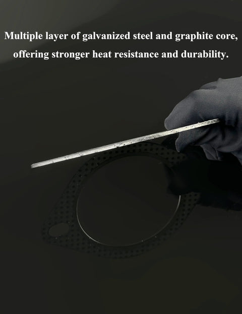 Close-up of YAMAKATO 3-inch two-bolt high-temp exhaust gasket, reinforced metal, 76mm, 2 pcs