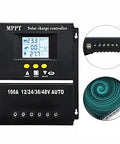 100A MPPT Solar Charge Controller With LCD Display Auto Detect 12V 24V 36V 48V Dual USB Ports with side and back panel views