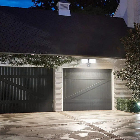 Ultra Bright Outdoor Security Flood Light With Motion Sensor 1500 Lumens illuminating garage doors IP65 waterproof 6000K daylight
