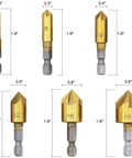 Killer Pro Grade Woodworking Chamfer And Countersink Kit with various HSS hex shank drill bits, sizes 6-19, for precision drilling.