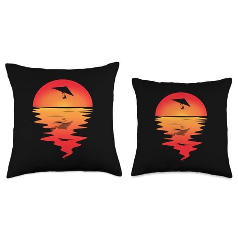 Dope Hang Gliding Throw Pillow With Vintage Sunset Scene Soaring Glider Artwork Soft 16x16 Cushion Multicolor Graphic