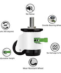 Features of Heavy Duty Caster Wheels Set Of 4 With Leveling Stem Casters And Retractable Wheels, highlighting 360 rotation, adjustable height.