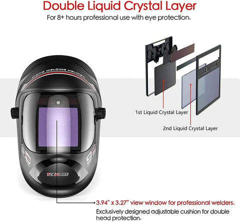 Auto Darkening Welding Helmet With Ultra Large Viewing Screen And True Color Lens, showing double liquid crystal layer