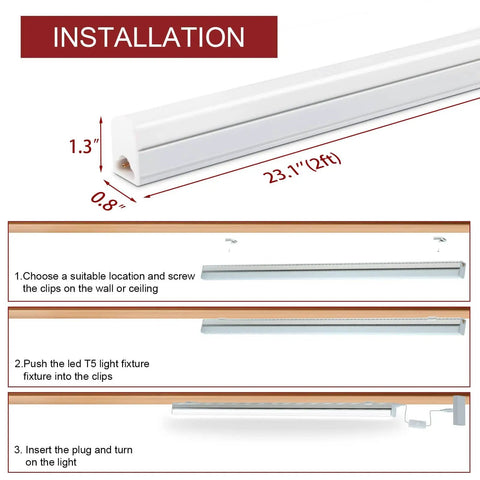 Installation steps for Eight Pack Two Foot LED Shop Lights 6500K 10W 1100LM Linkable For Garage Workshop Ceiling Under Cabinet