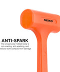 2 Pound Neon Orange Dead Blow Hammer with unibody molded handle, anti-spark design, suitable for metalworking and auto body work.