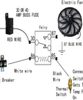 Wiring diagram for the Street Ready 16 Inch Electric Radiator Cooling Fan With Smart Thermostat Wiring Switch and Relay Kit.