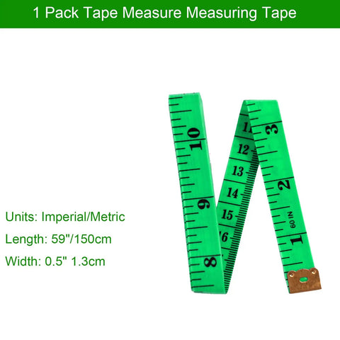 Green tape measure 59 inches long, 0.5 inches wide with metric and imperial units, part of Digital Vernier Caliper 0-6 Inch set.