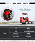Mini Skid Steer Loader HY480D 23HP V Twin Honda GX690 Gas Engine, visible engine details and specifications.