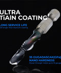 Metric M3 To M10 6Pc Combo Drill And Tap Bit Set With Ultra TiAlN Coating in focus, shows hex shank and serrated tip detail.