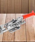 Beefy Heavy Duty Toggle Arm Clamp For Machining And Parts Assembly 320 Kg 704 Lbs Clamping Power 304 Stainless Steel Elbow Bar 51 Mm Reach Smooth Lever Action That Counters Side Thrust And Keeps Joints Tight, stainless steel toggle clamp on wooden table