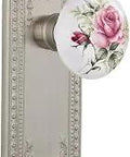 Meadows Plate With White Rose Porcelain Privacy Door Hardware Set Satin Nickel Finish Two And Three Quarters Inch Backset detail