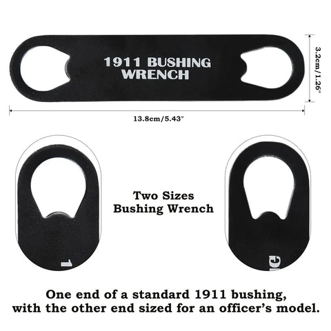 1911 Barrel Bushing Wrench Black Anodized Aluminum Handle with Black Oxide Finish showing two sizes.