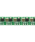 Five Pack 0.9-5V To 5V DC-DC Step Up Boost Converter Module Kit with 480mA output shown in green circuit boards
