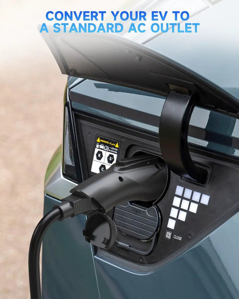 Vehicle To Load Adapter For Hyundai Ioniq 5 Ioniq 6 And Kia EV6 Converts Port To Standard 120V AC Outlet connection.