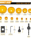 Ultimate Complete Hole Saw Kit with 12 heavy duty saws ranging from 3/4 inch to 5 inches for woodworking and metalworking projects.
