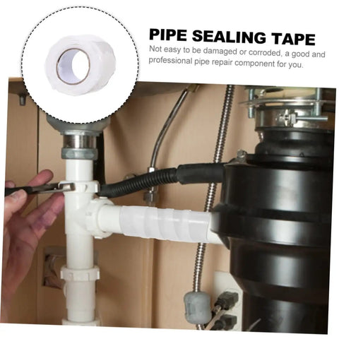 Heavy Duty Rubberized Sealant Tape For Pipe Leaks And Quick Repairs Waterproof Duct Tape That Stays Flexible While Sealing Leaks Without Water Shutdown Plumber Grade Sealant Tape For Pipes Easy Wrap And Seal shown repairing a pipe under a sink.