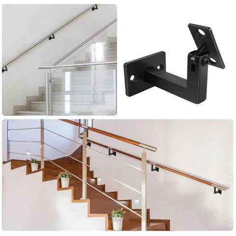 Set Of 3 304 Stainless Adjustable Handrail Brackets For Stair Rails Beefy Heavy Duty Wall Mounts Black Finish