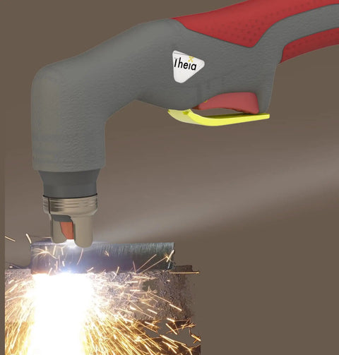 Plasma Cutting Consumables Kit For LTP5500D 40A-55A Plasma Cutter, torch cutting metal, sparks flying, close-up view