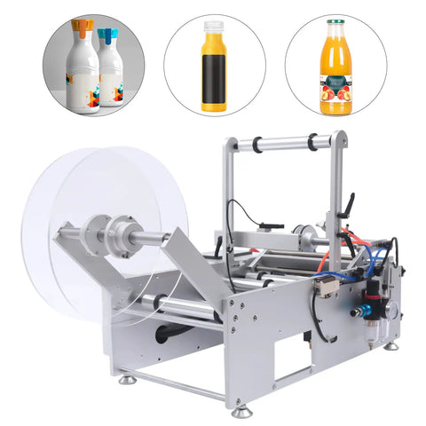 Semi Automatic Round Bottle Labeler For 20 To 120 Mm Diameter High Speed Packaging Applicator with roll for labels.
