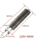 No Sweat 220V 400W Square Fin Heater Stainless Steel Electric Oven Heating Element with dimensions shown