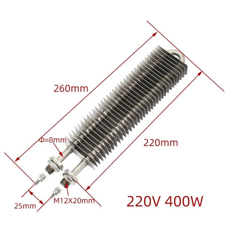 No Sweat 220V 400W Square Fin Heater Stainless Steel Electric Oven Heating Element with dimensions shown
