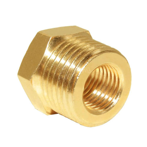Brass hex reducer 1/2 to 1/4 NPT adapter for hosing.