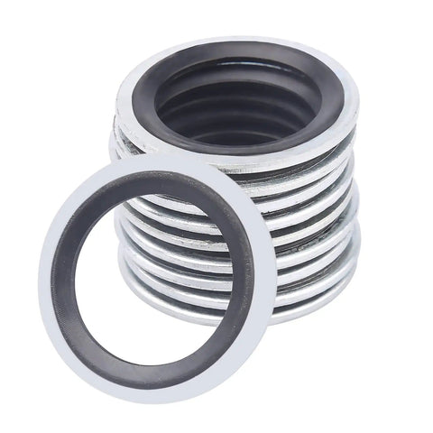 Stack of washers from AC Compressor Port Seal Washer Kit 45 Piece Gasket Set For Car AC Repairs With Bonded Seals And Assorted Washers