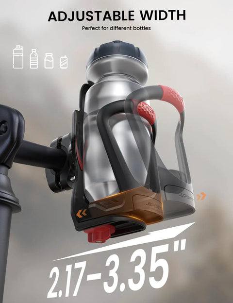 Bike Water Bottle Holder With Hidden Tracker Storage For Handlebar And Frame, Adjustable Cup Cage 2.17-3.35 Inch Bottles