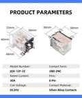 Beefy 24V DC Power Relay, 30A DPDT 2NO 2NC, 8 Pin dimensions and technical specifications.