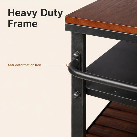 Close-up of heavy duty frame and sturdy handle of Smooth Rolling Three Tier Bar Cart With Sturdy Handle And Mobile Kitchen Microwave Rolling Stand.