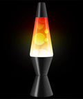 Triple Color Change Lava Lamp With Dynamic Blob Effects, 14.5 Inch Tall Aluminum Base And Cap, 25W Bulb Included, Classic Vintage Liquid Motion Lamp With Multi Colored Swirls For Living Room Or Desk Vibe glowing with red and yellow blobs.
