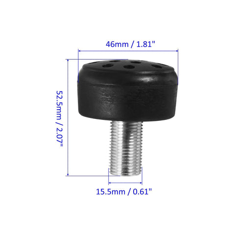 Rugged Rubber Roller Skate Stopper Brake Block With Bolt Holes Adjustable Toe Stop For Roller Skates Indoor Outdoor Use Black 0.6 Inch Diameter Thread Fits Double Row Skates And Keeps You Dialed In, showing dimensions of 46mm diameter and 15.5mm thread.