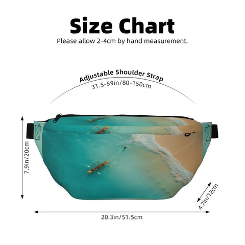 Rowing Team Fanny Pack for Men and Women Ocean Landscape Waist Belt Bag Crossbody Great for Sports Travel Hiking Size Chart