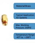 Push To Connect Pneumatic Fittings Set 1/4 Inch Tube OD To 1/8 Inch NPT Male Quick Connect Brass Air Hose Fittings For Air Brake Lines 5 Pack