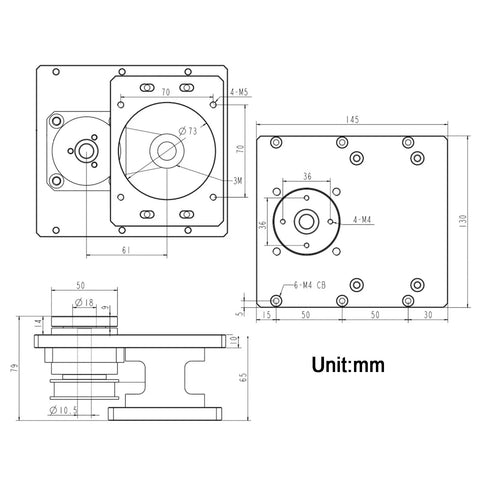 Heavy Duty Hollow Rotary Platform With Adjustable Belt Tension For 86 Stepper Motors To Nail Dead On Positioning - technical drawing dimensions