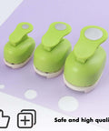 Green Grab And Go Three Size Circle Hole Punch Set for Scrapbooking and Card Making, featuring 1 in, 5/8 in, and 3/8 in punches.